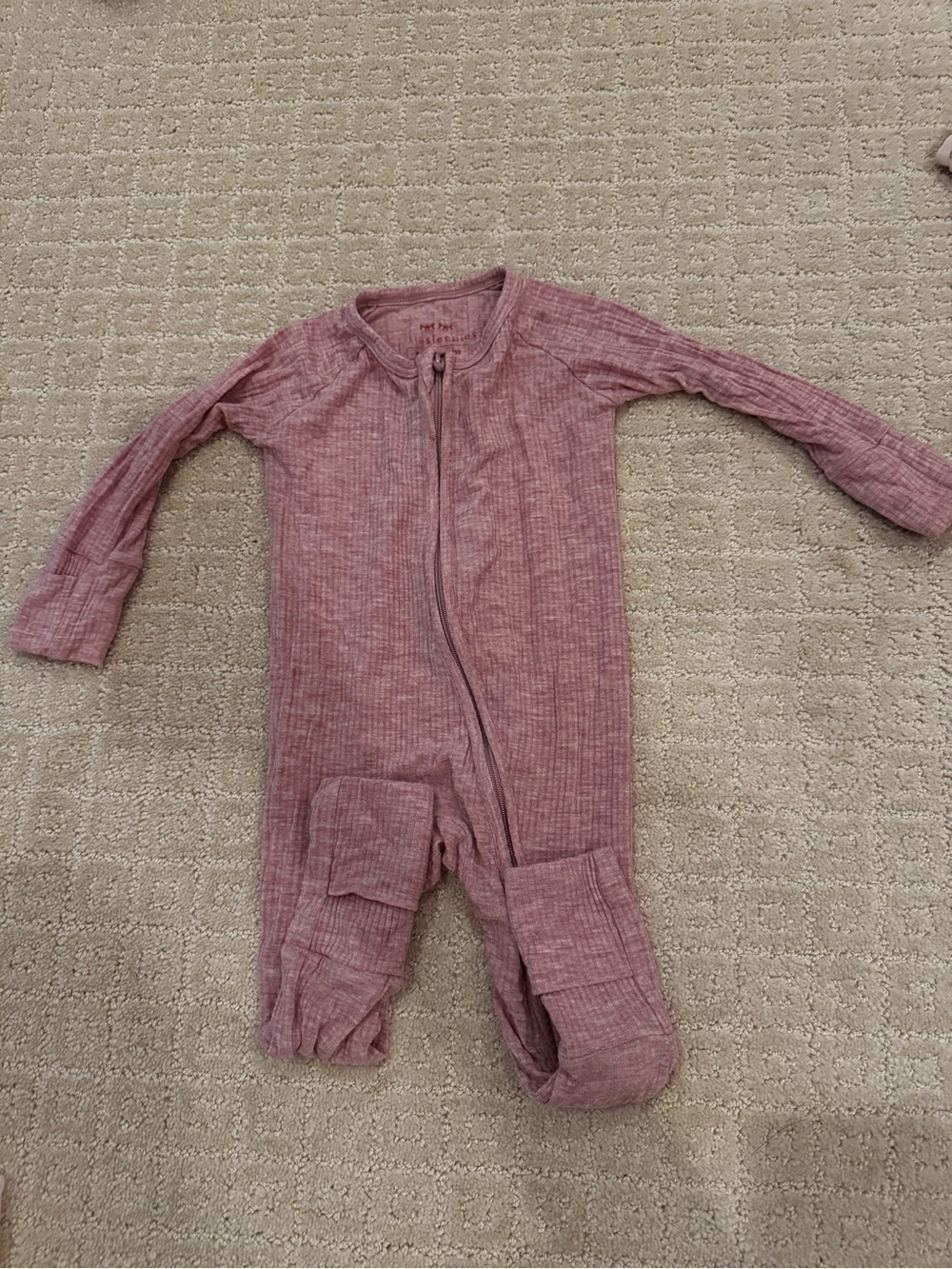 Little Sleepies Ribbed Long-Sleeve One-Piece Pajama - Mauve Pink